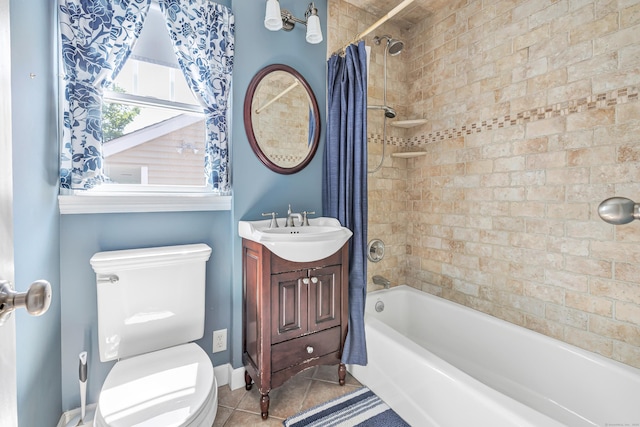 855 Stratford Rd, Stratford, CT 06615 - full bathroom with shower / bathtub combination with curtain, vanity, and tile patterned floors