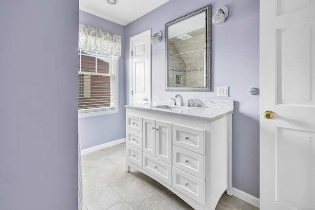 855 Stratford Rd, Stratford, CT 06615 - full bathroom featuring vanity, a tile shower, and tile patterned flooring