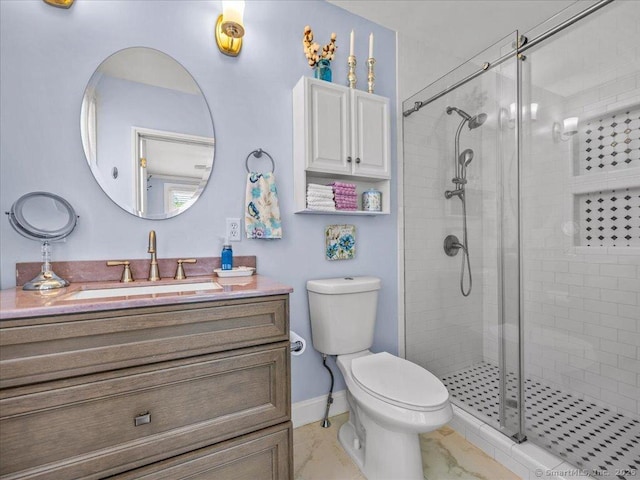 102 Columbus Ave, Meriden, CT 06451 - full bathroom with a shower stall, vanity, toilet, and marble finish floors