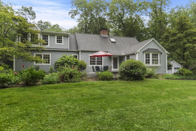 89 Pease Rd, Woodbridge, CT 06525 - view of front of property featuring a front lawn, a chimney, and a shingled roof