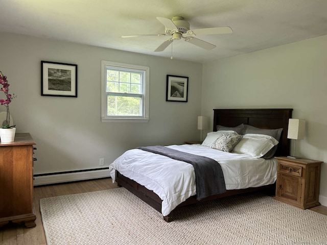 18 Great Meadow Rd, Redding, CT 06896 - bedroom with baseboard heating, light wood-style floors, a ceiling fan, and baseboards