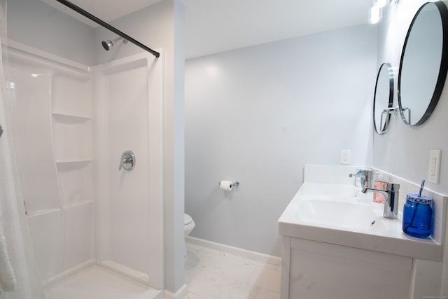45 Twin Oaks Ln, Danbury, CT 06810 - full bath with marble look tiles, toilet, a shower, double vanity, and baseboards