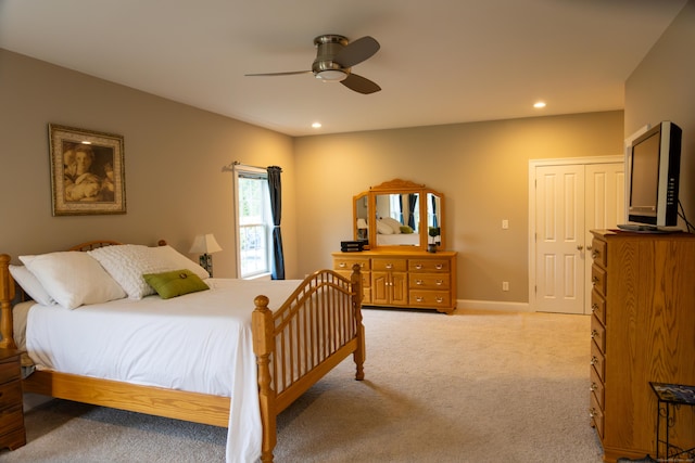116 Case St, Canton, CT 06019 - bedroom featuring light colored carpet, recessed lighting, and a ceiling fan