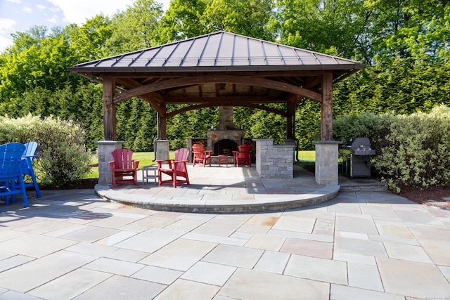 116 Case St, Canton, CT 06019 - view of patio with an outdoor stone fireplace, a gazebo, and area for grilling