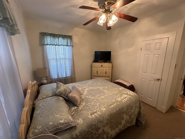 18 New St, Ansonia, CT 06401 - bedroom with carpet floors, crown molding, and ceiling fan
