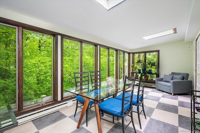 286 Limestone Rd, Ridgefield, CT 06877 - sunroom featuring tile patterned floors, a baseboard heating unit, and a skylight