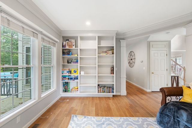 41 Leeward Ln, Groton, CT 06340 - living area with baseboards, crown molding, wood finished floors, and recessed lighting