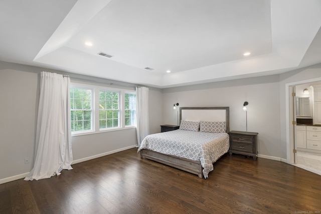 41 Leeward Ln, Groton, CT 06340 - bedroom with a raised ceiling, baseboards, wood finished floors, recessed lighting, and ensuite bathroom