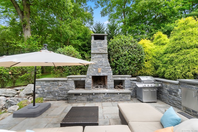 41 Leeward Ln, Groton, CT 06340 - view of patio with an outdoor stone fireplace