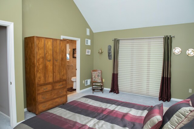43 Metacomet Rd, Farmington, CT 06032 - carpeted bedroom featuring high vaulted ceiling, baseboards, and ensuite bathroom