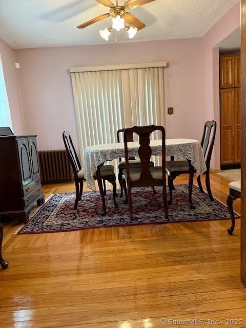 11 Deerfield St, East Haven, CT 06512 - dining area featuring a ceiling fan, radiator, and light wood-style flooring