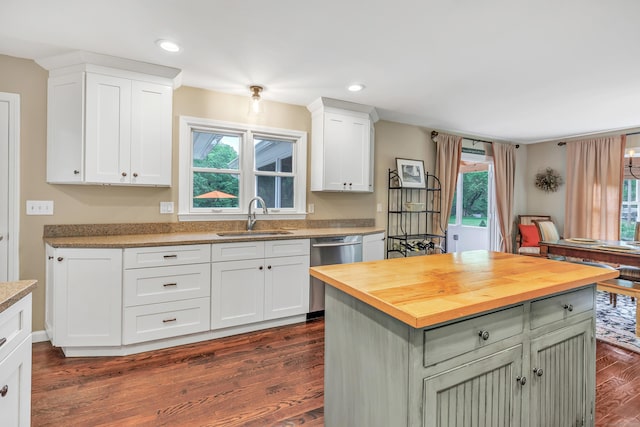 44 Josies Ring Rd, Monroe, CT 06468 - kitchen featuring wooden counters, dishwasher, dark wood-style floors, plenty of natural light, and recessed lighting