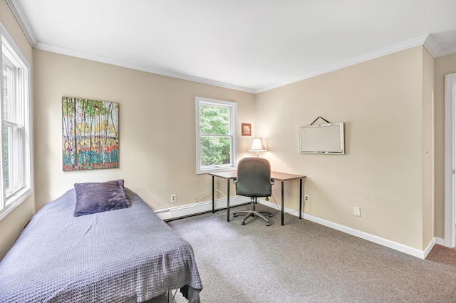 44 Josies Ring Rd, Monroe, CT 06468 - carpeted bedroom featuring crown molding, baseboard heating, and a desk