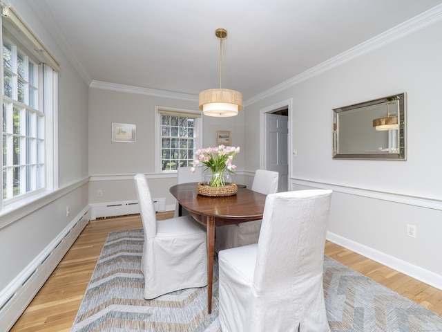 27 Powderhorn Dr, Ridgefield, CT 06877 - dining room featuring ornamental molding, light wood-type flooring, a baseboard radiator, a baseboard heating unit, and baseboards