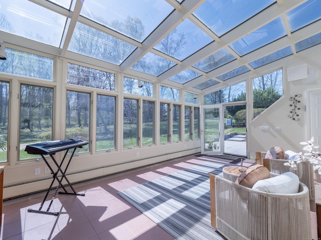 27 Powderhorn Dr, Ridgefield, CT 06877 - sunroom with tile patterned flooring, baseboard heating, and a high ceiling