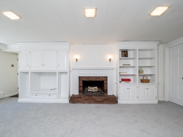 27 Powderhorn Dr, Ridgefield, CT 06877 - unfurnished living room featuring carpet flooring, a fireplace, crown molding, and baseboards