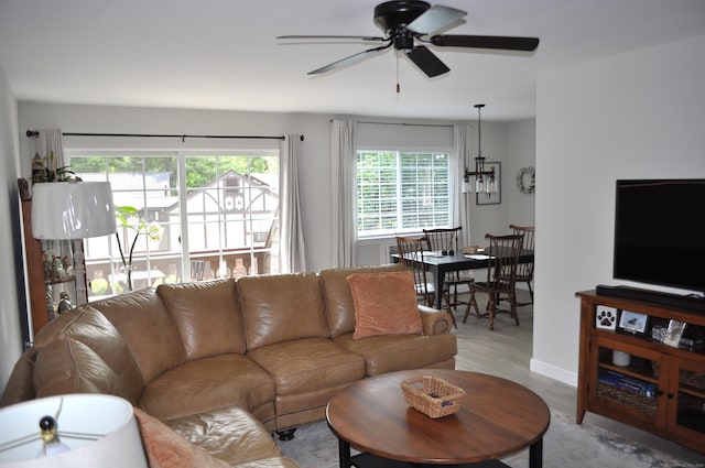 12 Derby Ct Unit 12, Brookfield, CT 06804 - living room featuring a ceiling fan, light wood finished floors, and baseboards