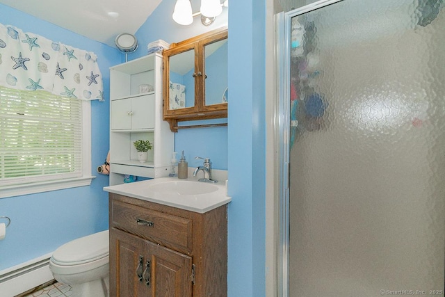 37 Sage Dr, Berlin, CT 06037 - full bath with baseboard heating, a shower stall, vanity, and toilet