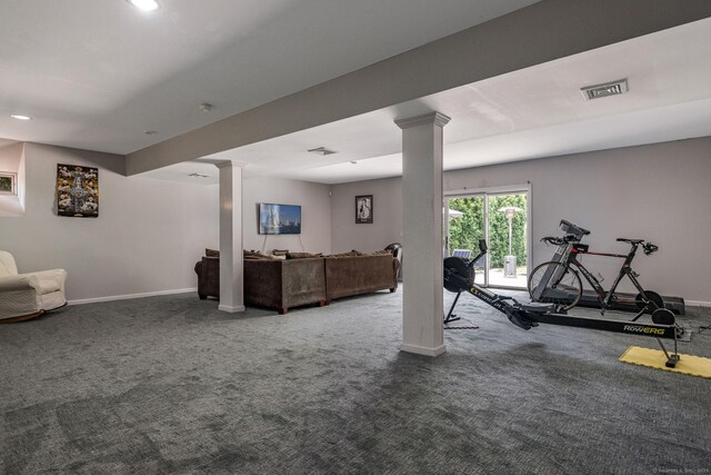 12 Stanton Ct, Madison, CT 06443 - workout room with ornate columns, baseboards, carpet, and recessed lighting
