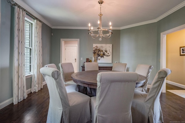 12 Stanton Ct, Madison, CT 06443 - dining room with a chandelier, baseboards, dark wood finished floors, and ornamental molding