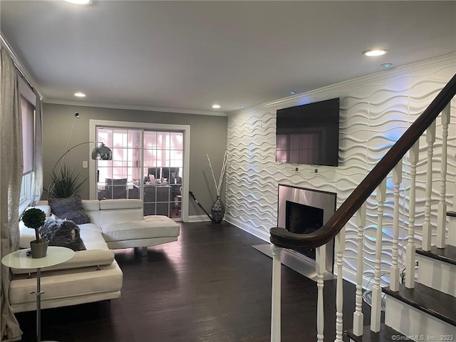 665 W Main St, West Haven, CT 06516 - living area featuring crown molding, baseboards, wood finished floors, and recessed lighting
