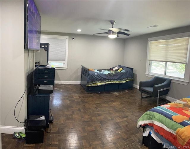 665 W Main St, West Haven, CT 06516 - bedroom with baseboards, recessed lighting, and a ceiling fan
