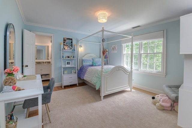 68 Topstone Rd, Ridgefield, CT 06877 - bedroom with ornamental molding, baseboards, light wood-type flooring, and ensuite bathroom