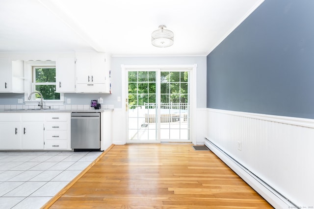 10 Cartier Rd, Enfield, CT 06082 - kitchen featuring a baseboard heating unit, dishwasher, light countertops, plenty of natural light, and crown molding