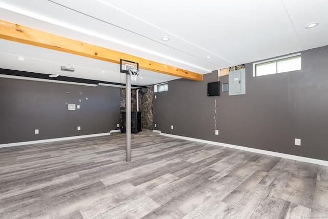 10 Cartier Rd, Enfield, CT 06082 - basement with electric panel, wood finished floors, baseboards, and recessed lighting