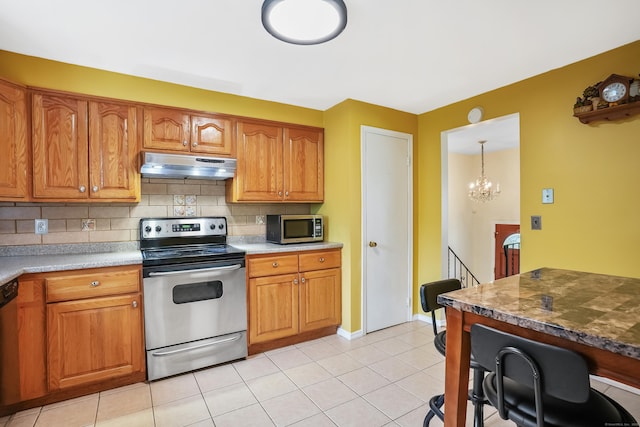 15 Amherst Pl, Stamford, CT 06902 - kitchen featuring appliances with stainless steel finishes, under cabinet range hood, decorative backsplash, and brown cabinetry