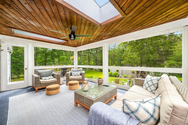 290 Fillow St, Norwalk, CT 06850 - sunroom featuring a skylight, outdoor lounge area, and a ceiling fan