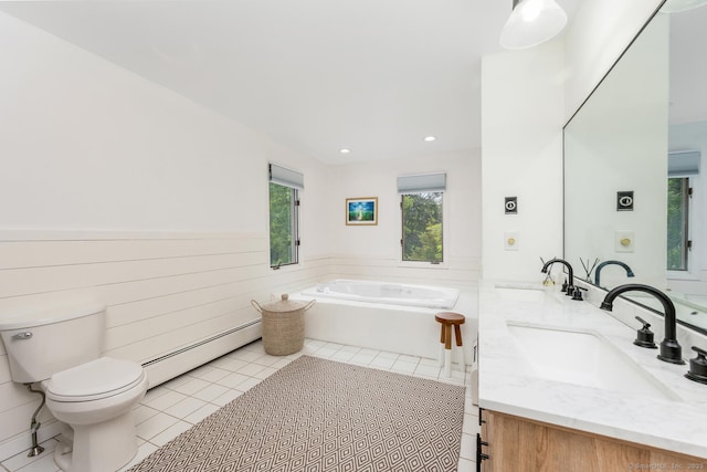 290 Fillow St, Norwalk, CT 06850 - full bathroom with baseboard heating, double vanity, a garden tub, toilet, and tile patterned flooring