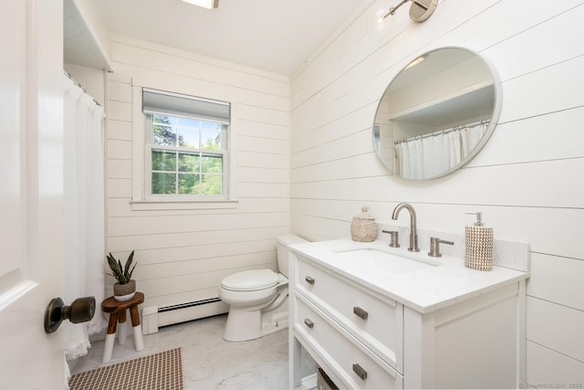 290 Fillow St, Norwalk, CT 06850 - full bathroom featuring wooden walls, vanity, baseboard heating, and toilet
