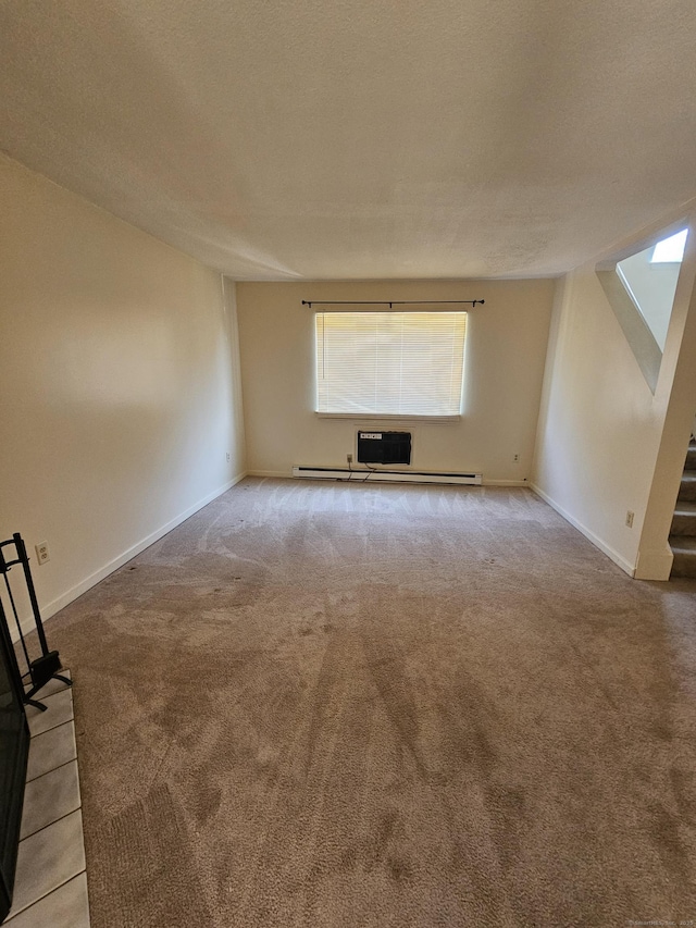 925 Oronoke Rd Unit 17F, Waterbury, CT 06708 - unfurnished living room featuring carpet, stairs, and a baseboard radiator