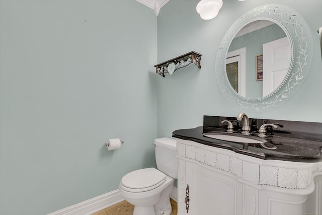 48 Shepherds Trl, Madison, CT 06443 - half bathroom featuring toilet, vanity, tile patterned flooring, and baseboards
