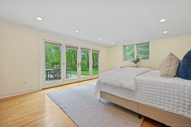 32 Jeffrey Rd, Greenwich, CT 06830 - bedroom featuring access to outside, recessed lighting, wood finished floors, ornamental molding, and baseboards