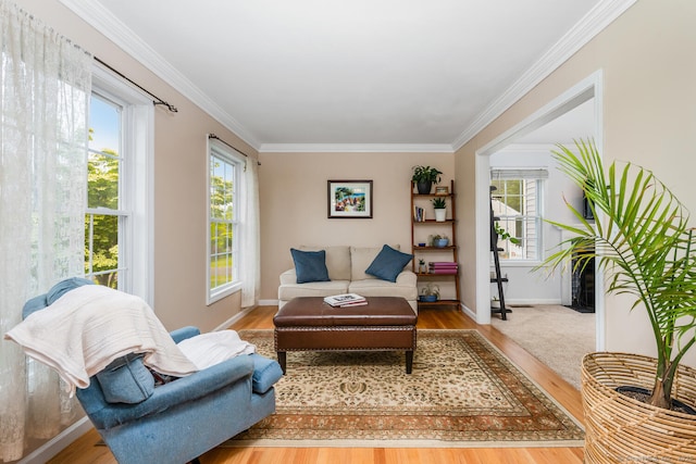 125 Longview Dr, Stratford, CT 06614 - living area featuring crown molding, wood finished floors, and baseboards