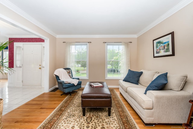 125 Longview Dr, Stratford, CT 06614 - living area featuring crown molding, wood finished floors, and baseboards
