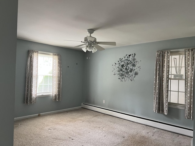284 Gilbert Ave, Winchester, CT 06098 - carpeted empty room featuring a baseboard radiator, a ceiling fan, and baseboards
