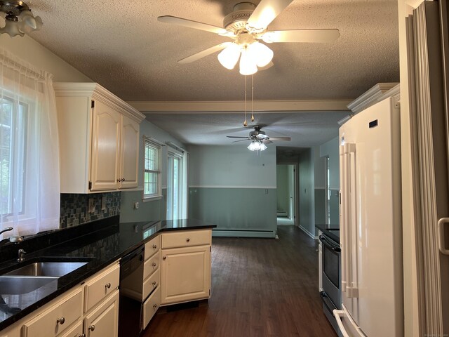 284 Gilbert Ave, Winchester, CT 06098 - kitchen with dishwasher, a textured ceiling, a ceiling fan, baseboard heating, and a peninsula