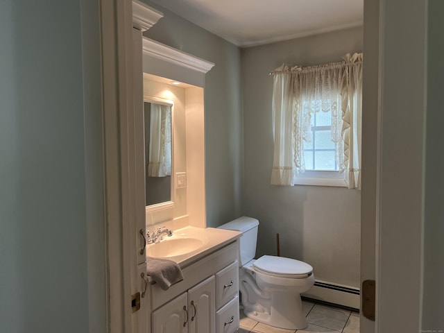 284 Gilbert Ave, Winchester, CT 06098 - half bath with a baseboard radiator, tile patterned floors, vanity, and toilet