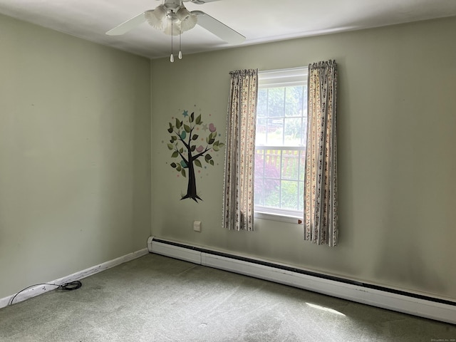 284 Gilbert Ave, Winchester, CT 06098 - carpeted spare room featuring a baseboard heating unit, ceiling fan, and baseboards