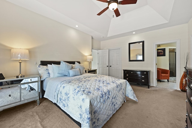 81 Aresco Dr, Middletown, CT 06457 - bedroom featuring light colored carpet, recessed lighting, and ceiling fan
