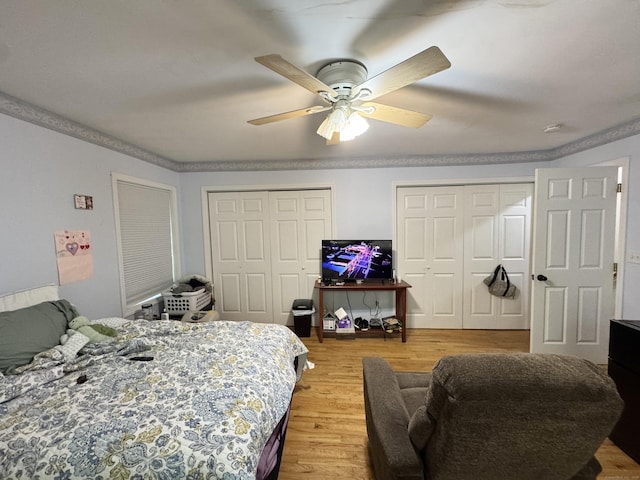 87 Munson Rd, Beacon Falls, CT 06403 - bedroom featuring two closets, light wood-style floors, and a ceiling fan