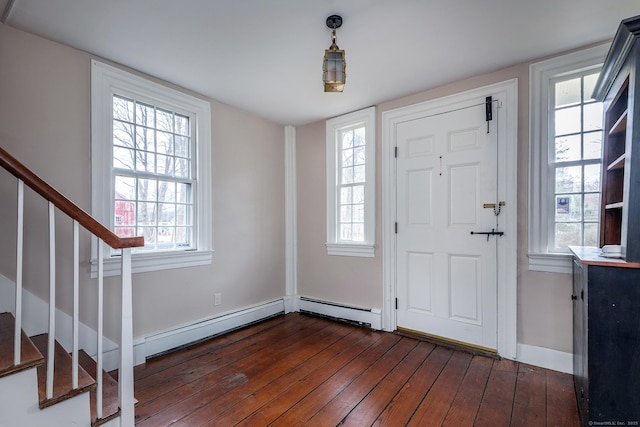 8 Southbury Rd, Roxbury, CT 06783 - foyer with hardwood / wood-style floors, stairway, baseboards, and a baseboard radiator
