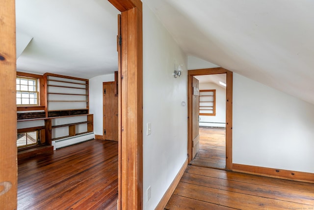 8 Southbury Rd, Roxbury, CT 06783 - additional living space featuring baseboard heating, wood-type flooring, vaulted ceiling, and baseboards