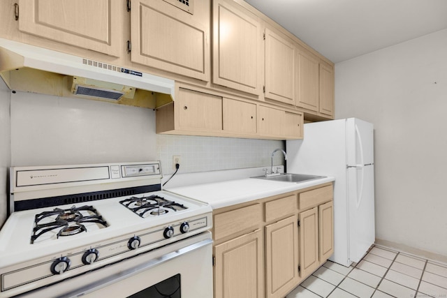 2625 Park Ave Unit 7R, Bridgeport, CT 06604 - kitchen featuring white appliances, a sink, and light brown cabinetry