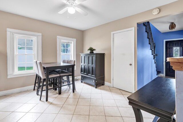 16 Hodge Ave, Ansonia, CT 06401 - dining room with ceiling fan, baseboards, and light tile patterned floors