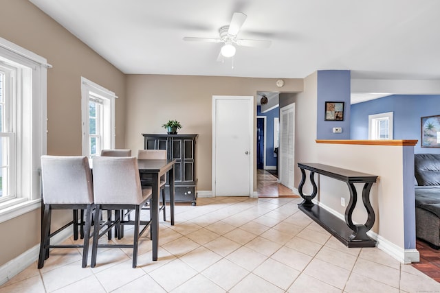 16 Hodge Ave, Ansonia, CT 06401 - dining space with ceiling fan, baseboards, and light tile patterned floors