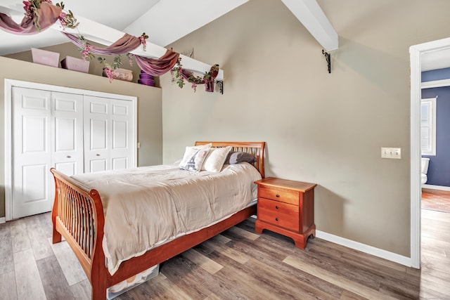 16 Hodge Ave, Ansonia, CT 06401 - bedroom with wood finished floors, lofted ceiling, a closet, and baseboards